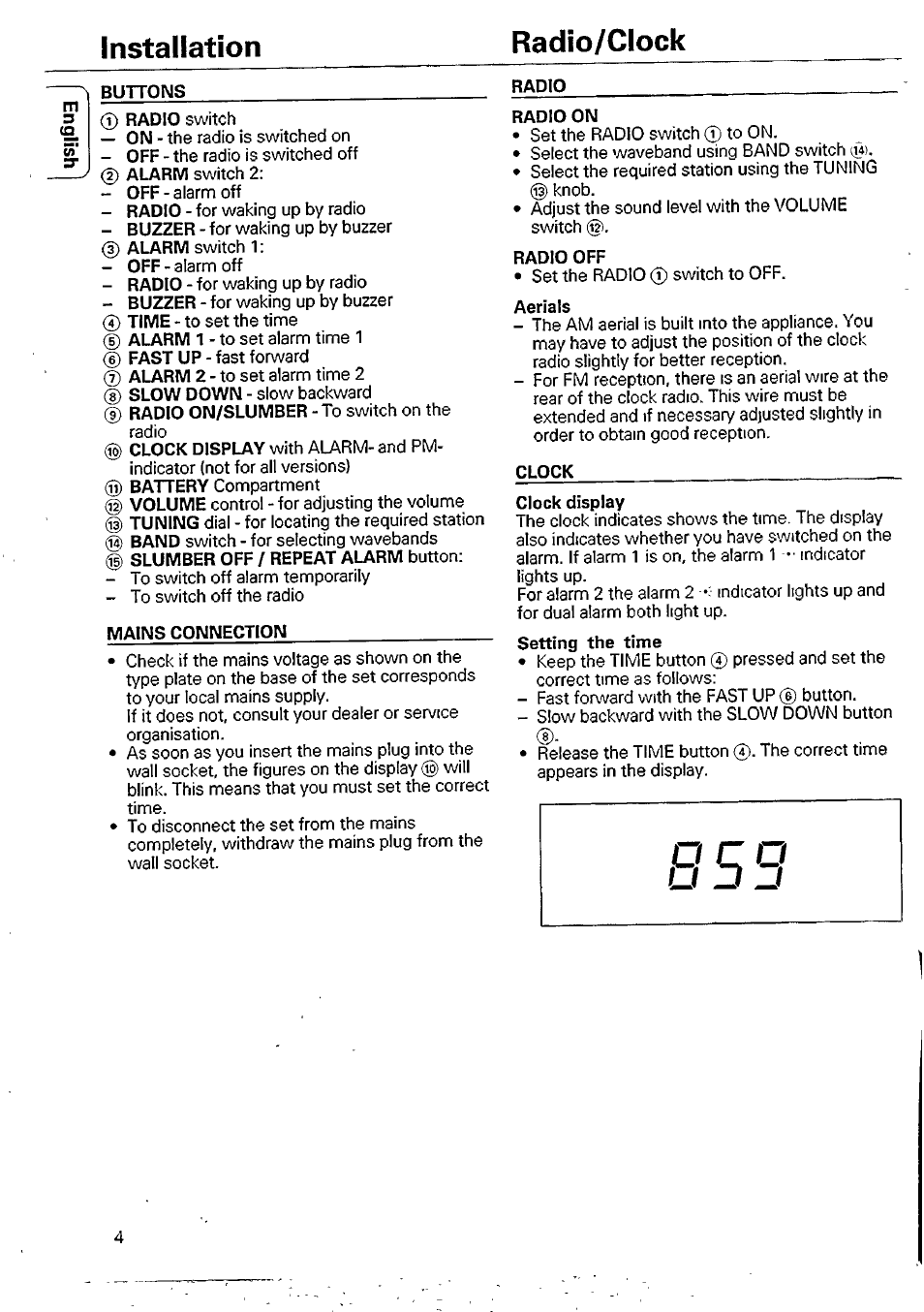 Installation radio/clock | Philips AJ 3240/00 User Manual | Page 4 / 12