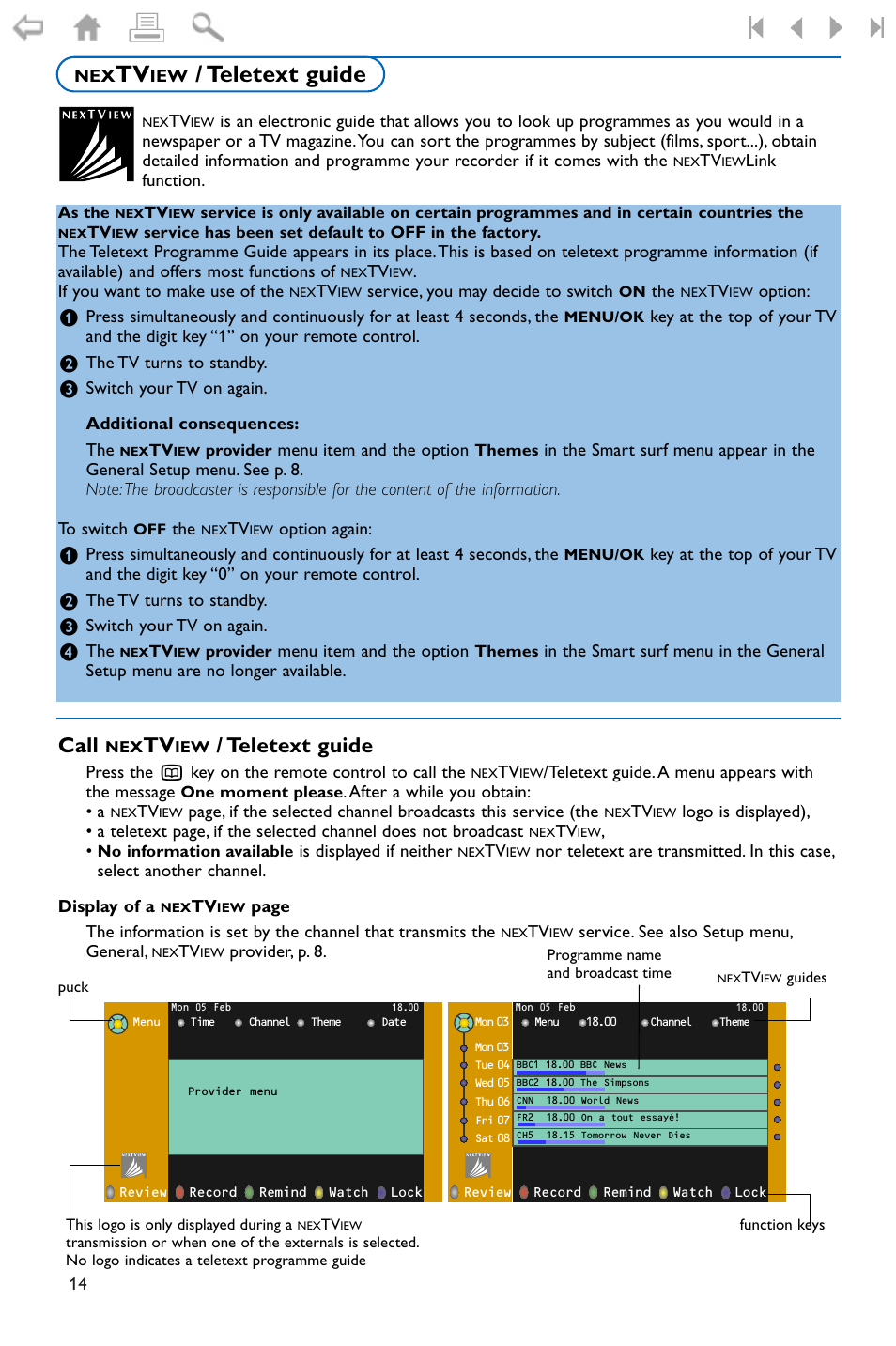 Nextview / teletext guide, Call nextview / teletext guide, Call | Teletext guide | Philips FLAT TV 37PF9975 User Manual | Page 16 / 36