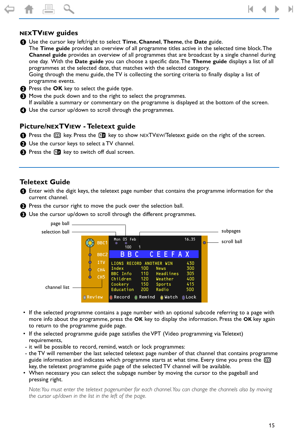 Nextview guides, Picture/nextview - teletext, Teletext guide | Picture/nextview - teletext guide, Guides, Picture | Philips FLAT TV 37PF9975 User Manual | Page 17 / 36