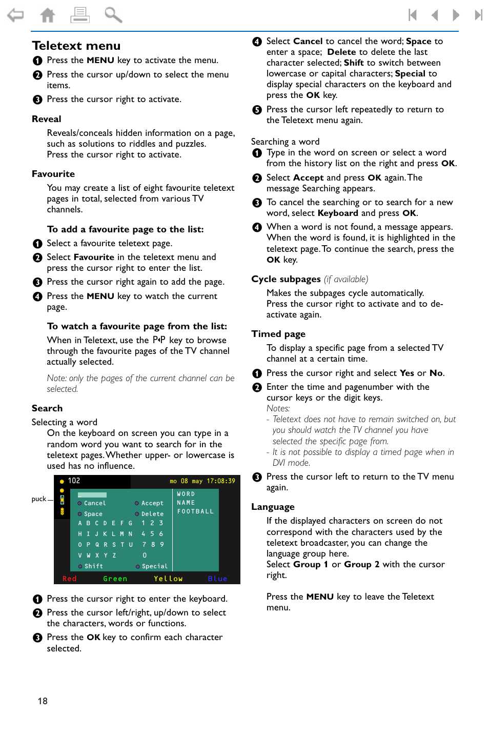 Teletext menu | Philips FLAT TV 37PF9975 User Manual | Page 20 / 36