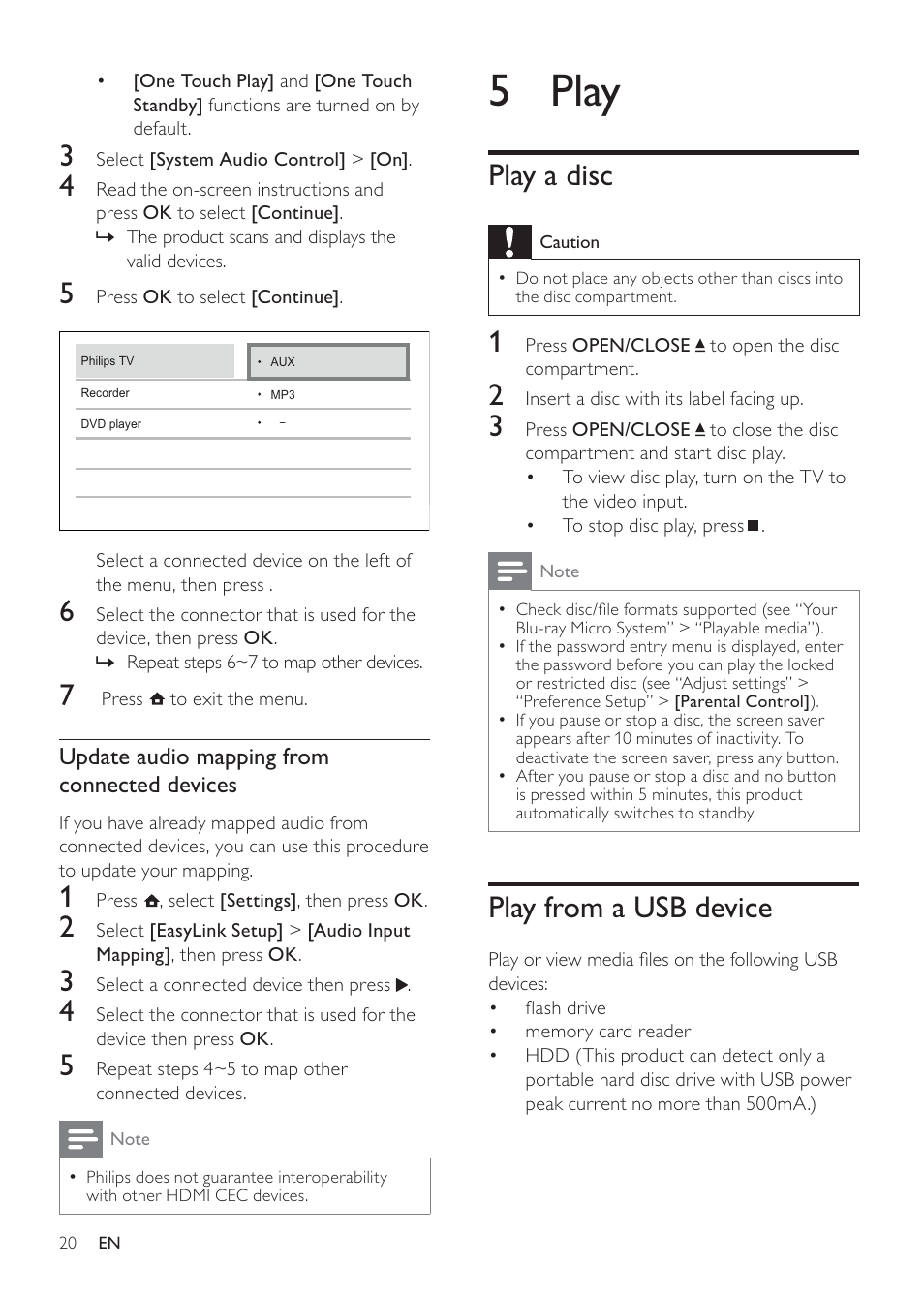 5 play, Play a disc, Play from a usb device | Philips MBD3000 User Manual | Page 19 / 41