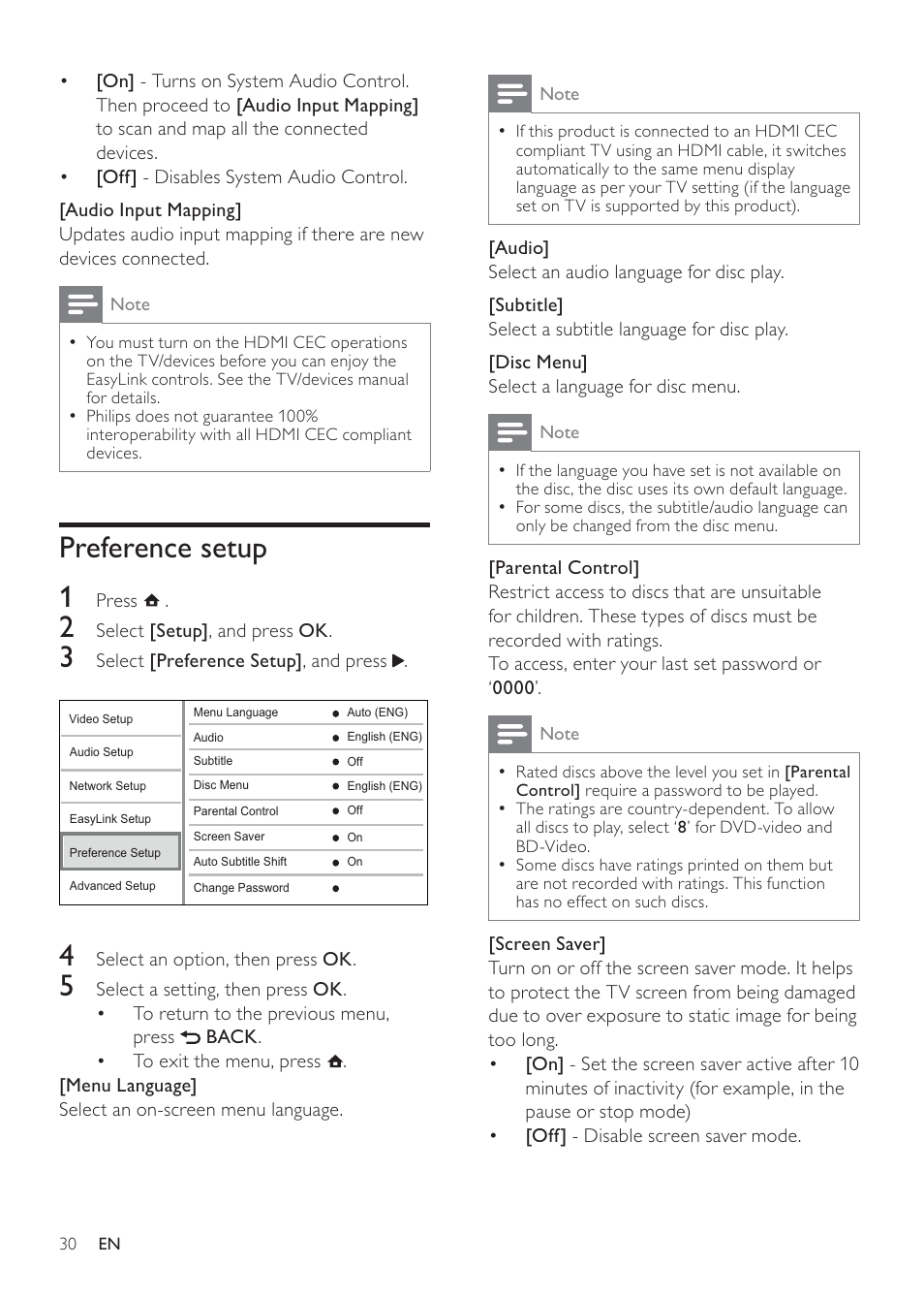 Preference setup 1 | Philips MBD3000 User Manual | Page 29 / 41