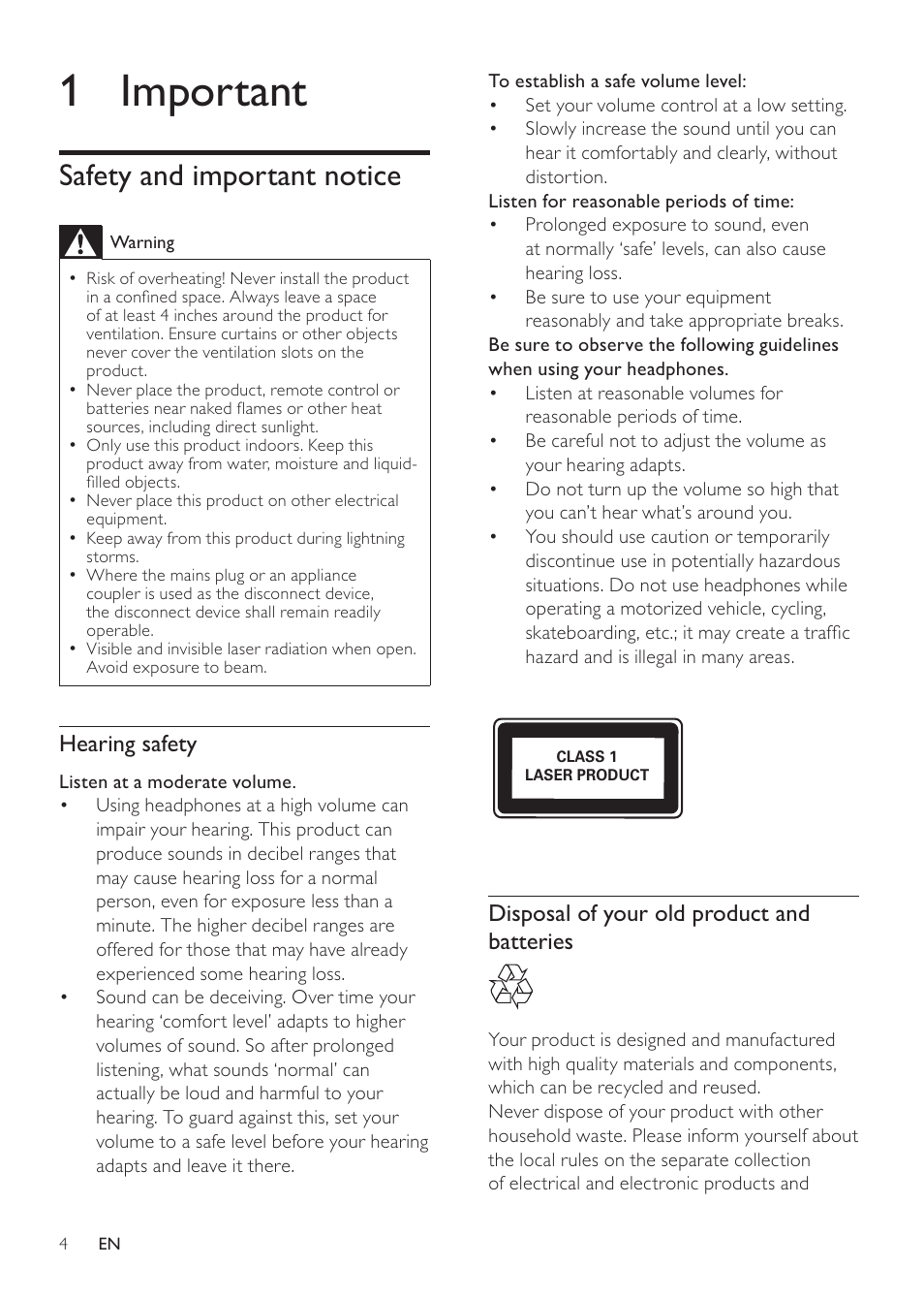 1 important, Safety and important notice | Philips MBD3000 User Manual | Page 3 / 41