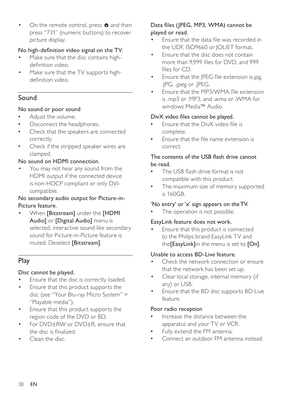 Sound, Play | Philips MBD3000 User Manual | Page 37 / 41