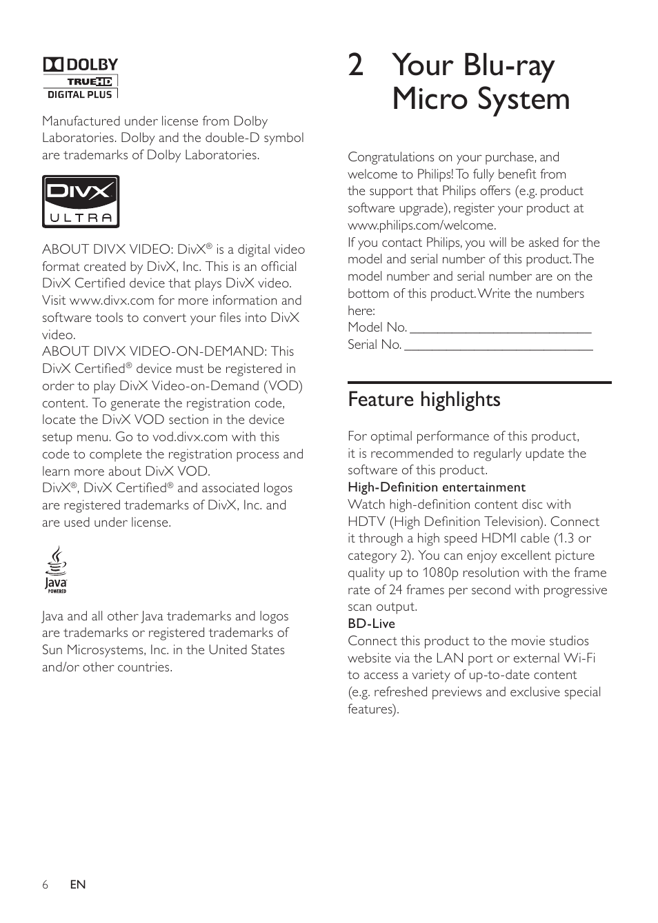 2 your blu-ray micro system | Philips MBD3000 User Manual | Page 5 / 41