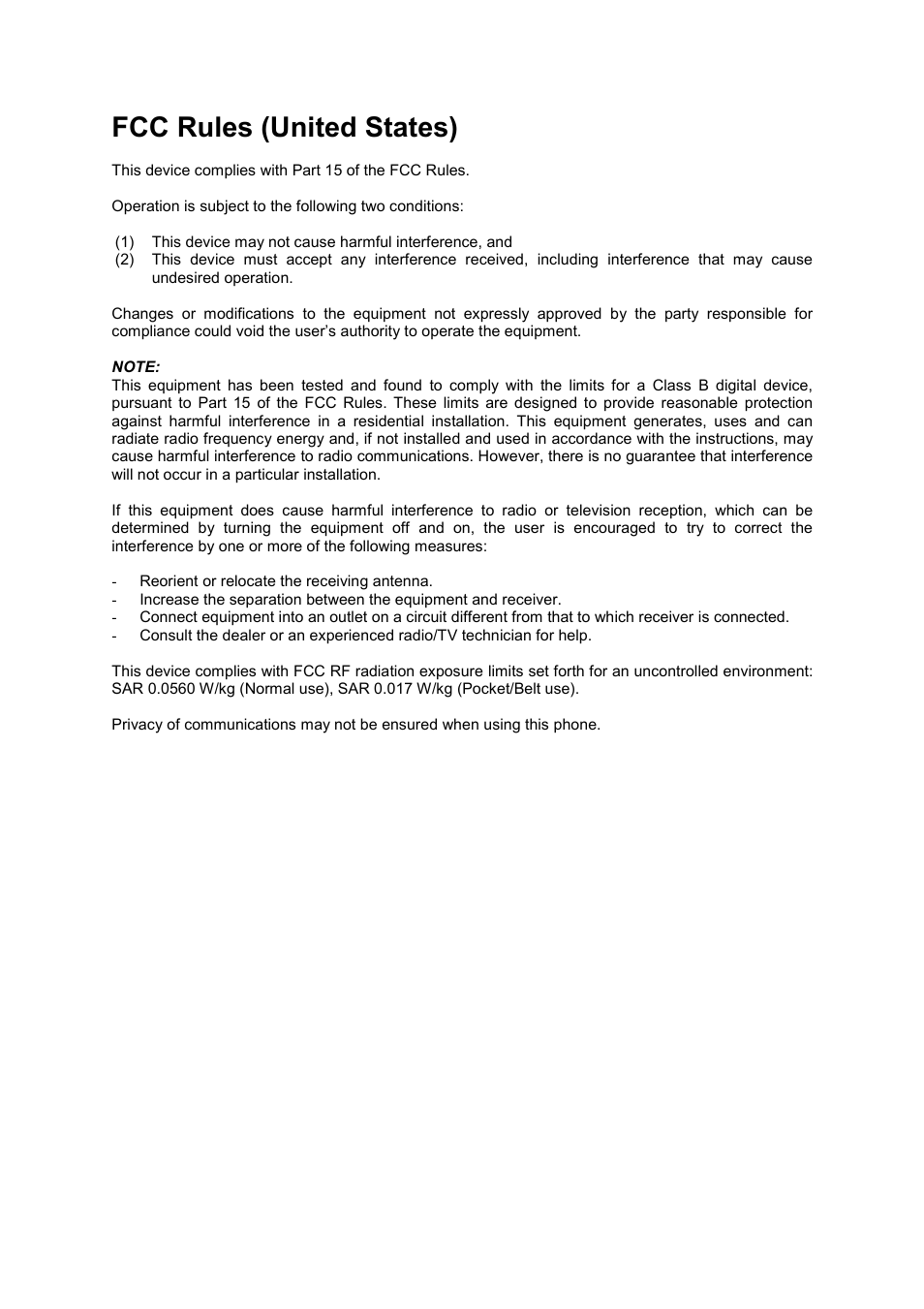 Fcc rules (united states) | Philips DECT C124 User Manual | Page 17 / 18