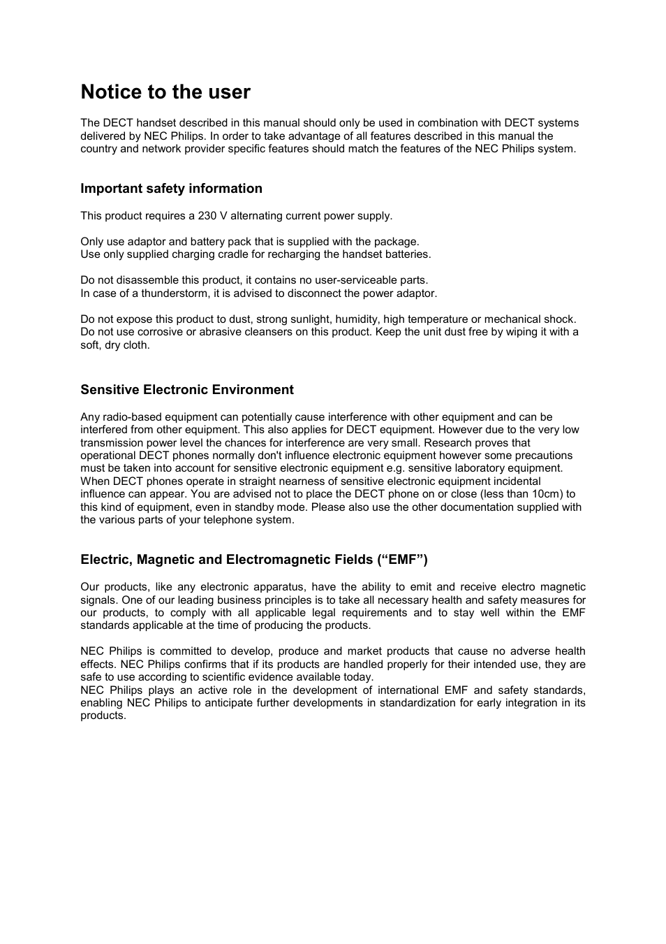 Notice to the user | Philips DECT C124 User Manual | Page 5 / 18