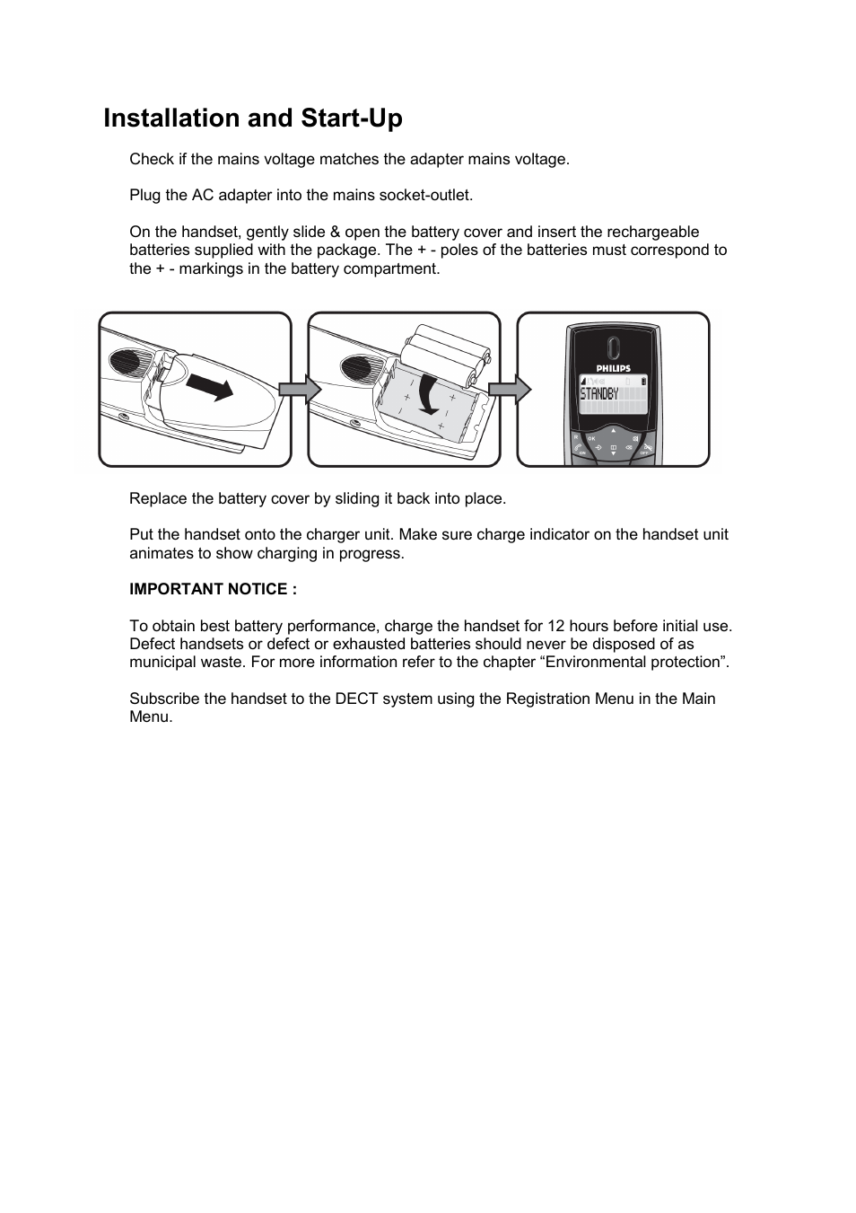 Installation and start-up | Philips DECT C124 User Manual | Page 7 / 18