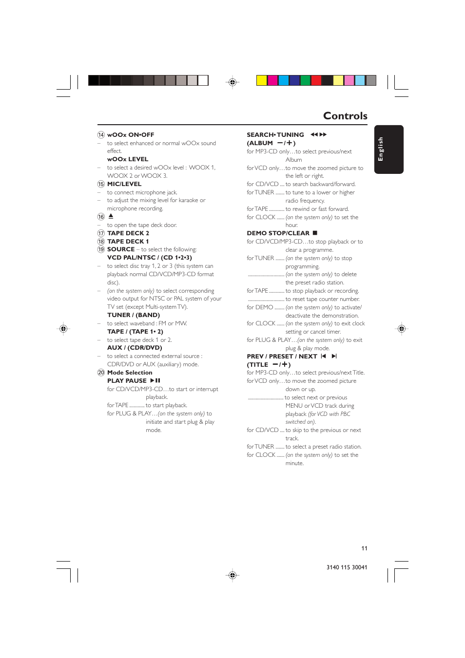 Controls | Philips FW-V787 User Manual | Page 11 / 32