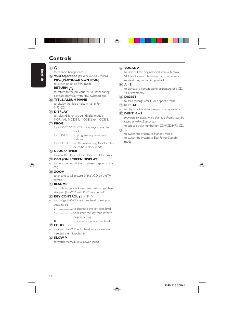 Controls | Philips FW-V787 User Manual | Page 12 / 32