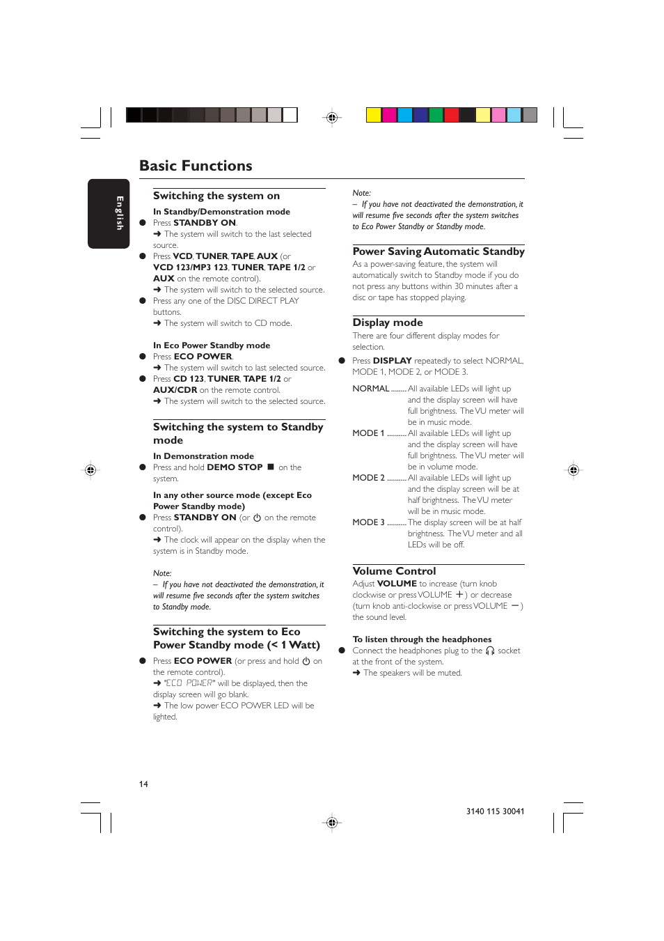 Basic functions | Philips FW-V787 User Manual | Page 14 / 32