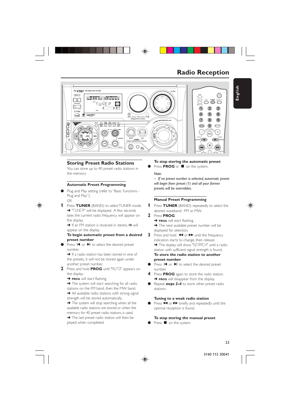 Radio reception, Storing preset radio stations | Philips FW-V787 User Manual | Page 23 / 32