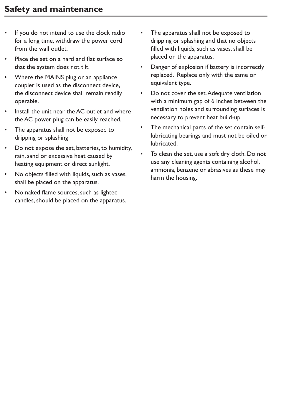 Safety and maintenance | Philips AJL305/12 User Manual | Page 12 / 14