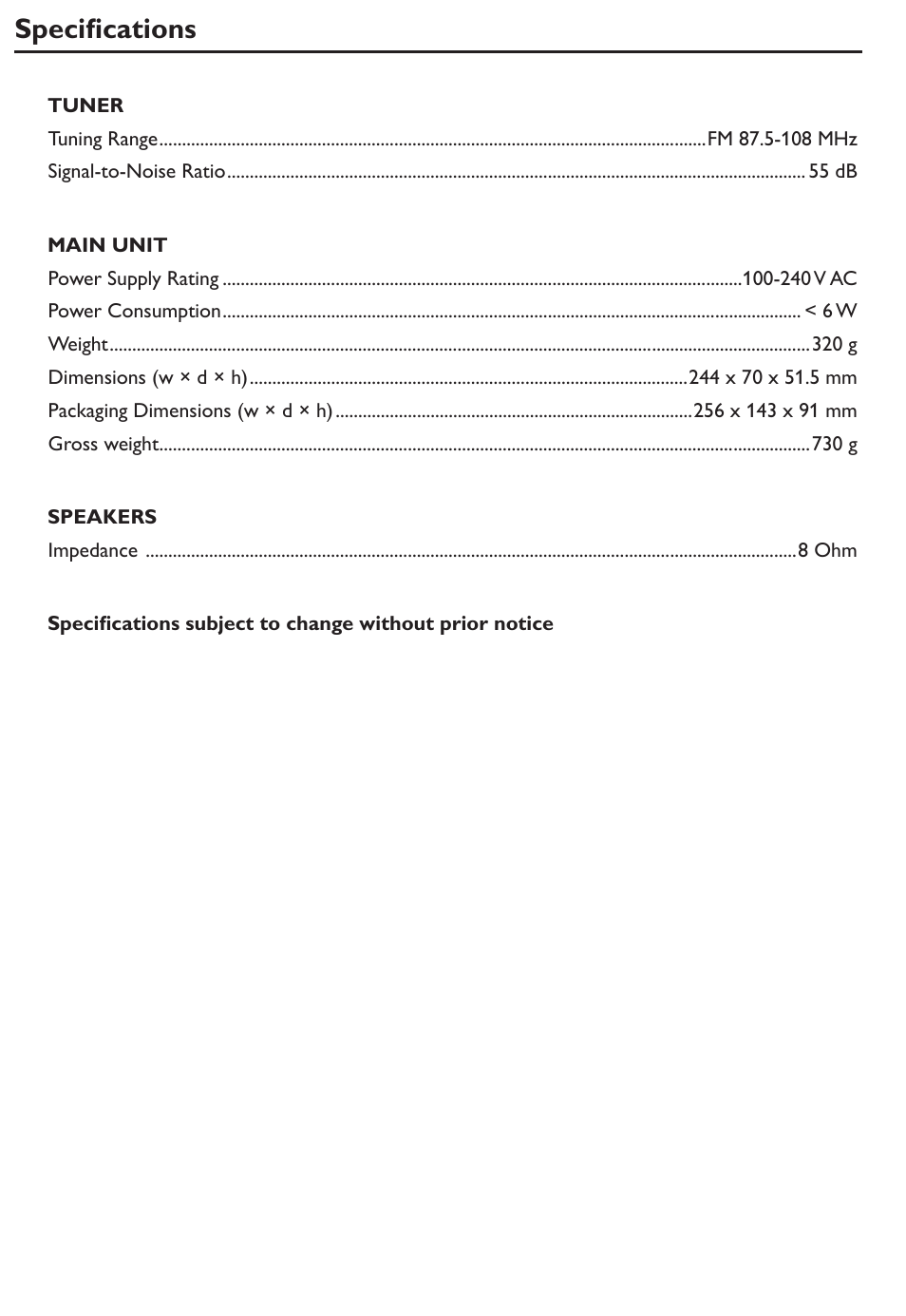 Specifi cations | Philips AJL305/12 User Manual | Page 13 / 14