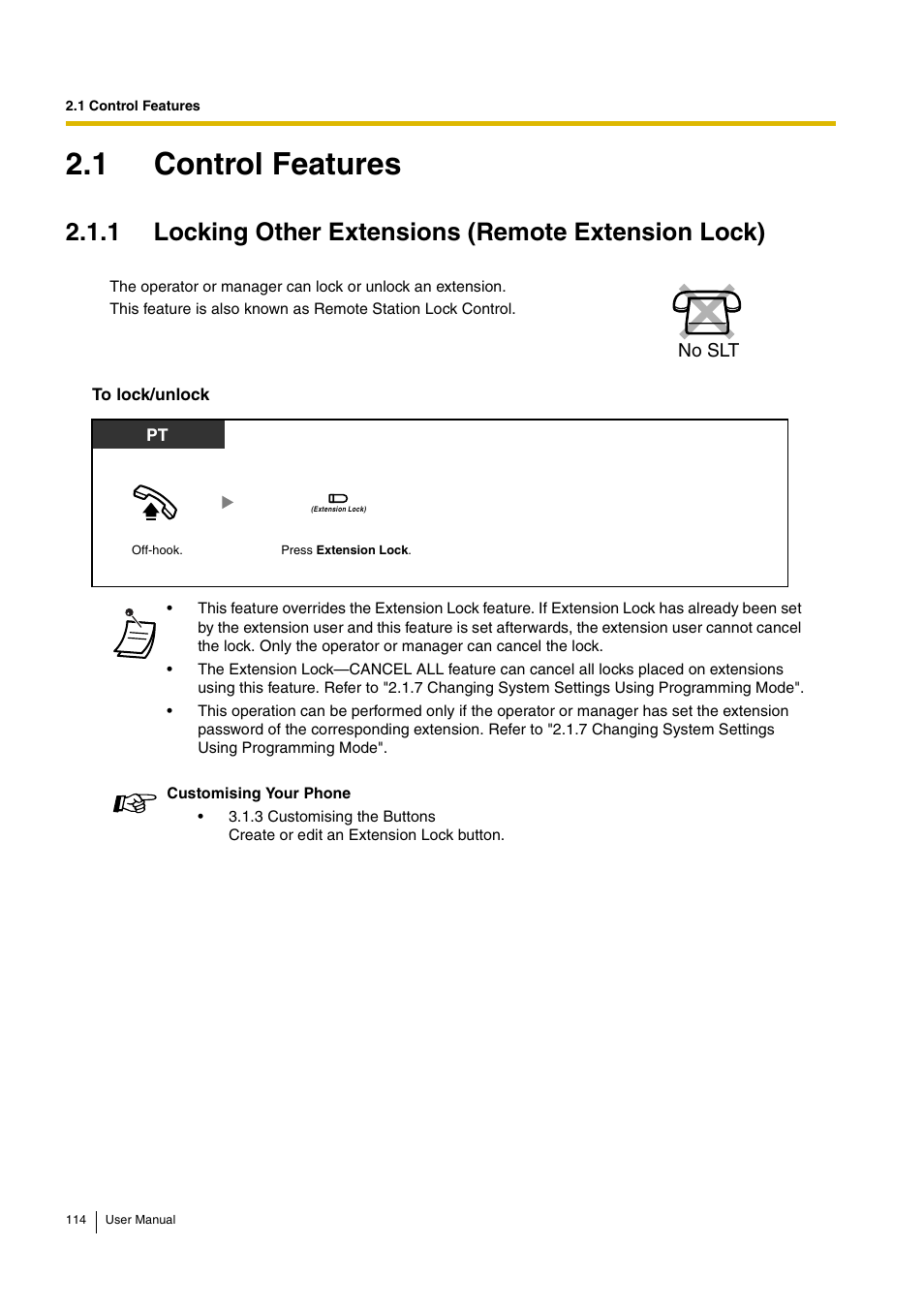 1 control features, 1 locking other extensions (remote extension lock) | Philips KX-TEA308 User Manual | Page 114 / 168