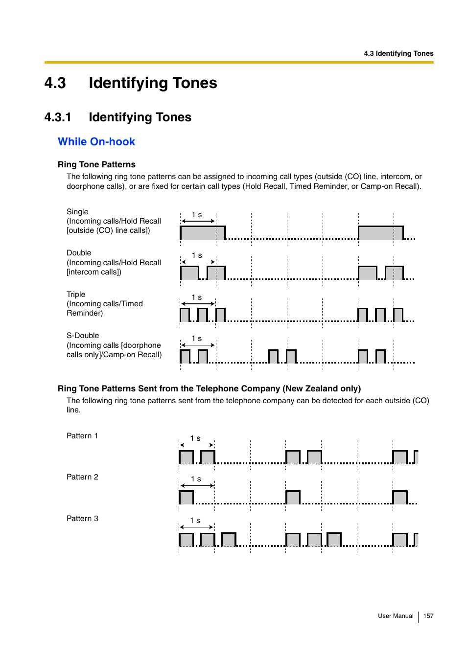 3 identifying tones, 1 identifying tones, While on-hook | Philips KX-TEA308 User Manual | Page 157 / 168