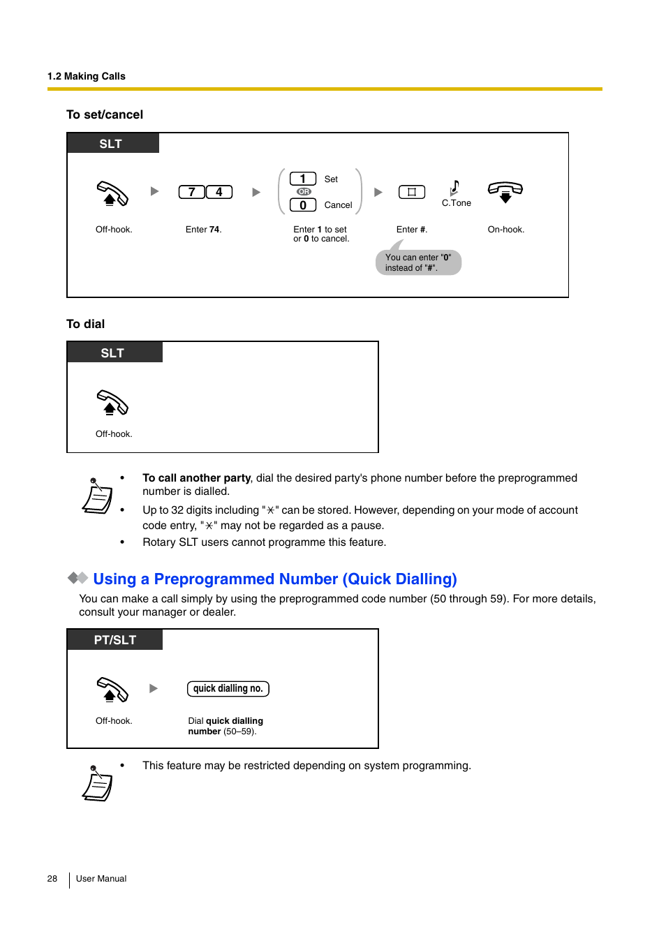 Using a preprogrammed number (quick dialling) | Philips KX-TEA308 User Manual | Page 28 / 168