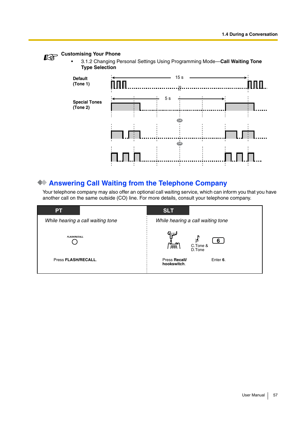 Answering call waiting from the telephone company | Philips KX-TEA308 User Manual | Page 57 / 168