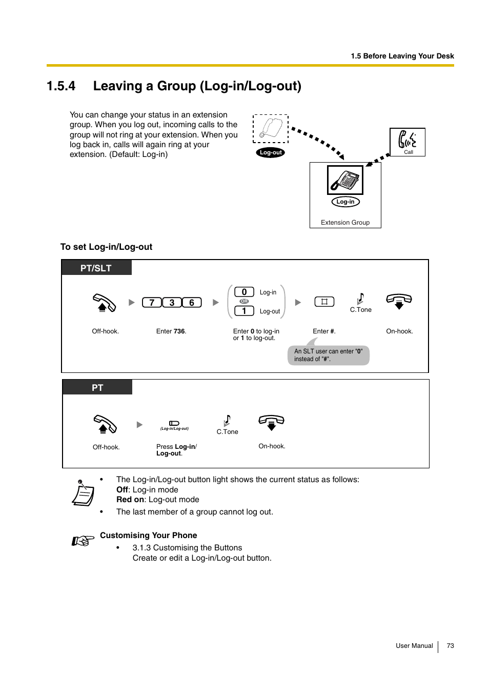 4 leaving a group (log-in/log-out) | Philips KX-TEA308 User Manual | Page 73 / 168