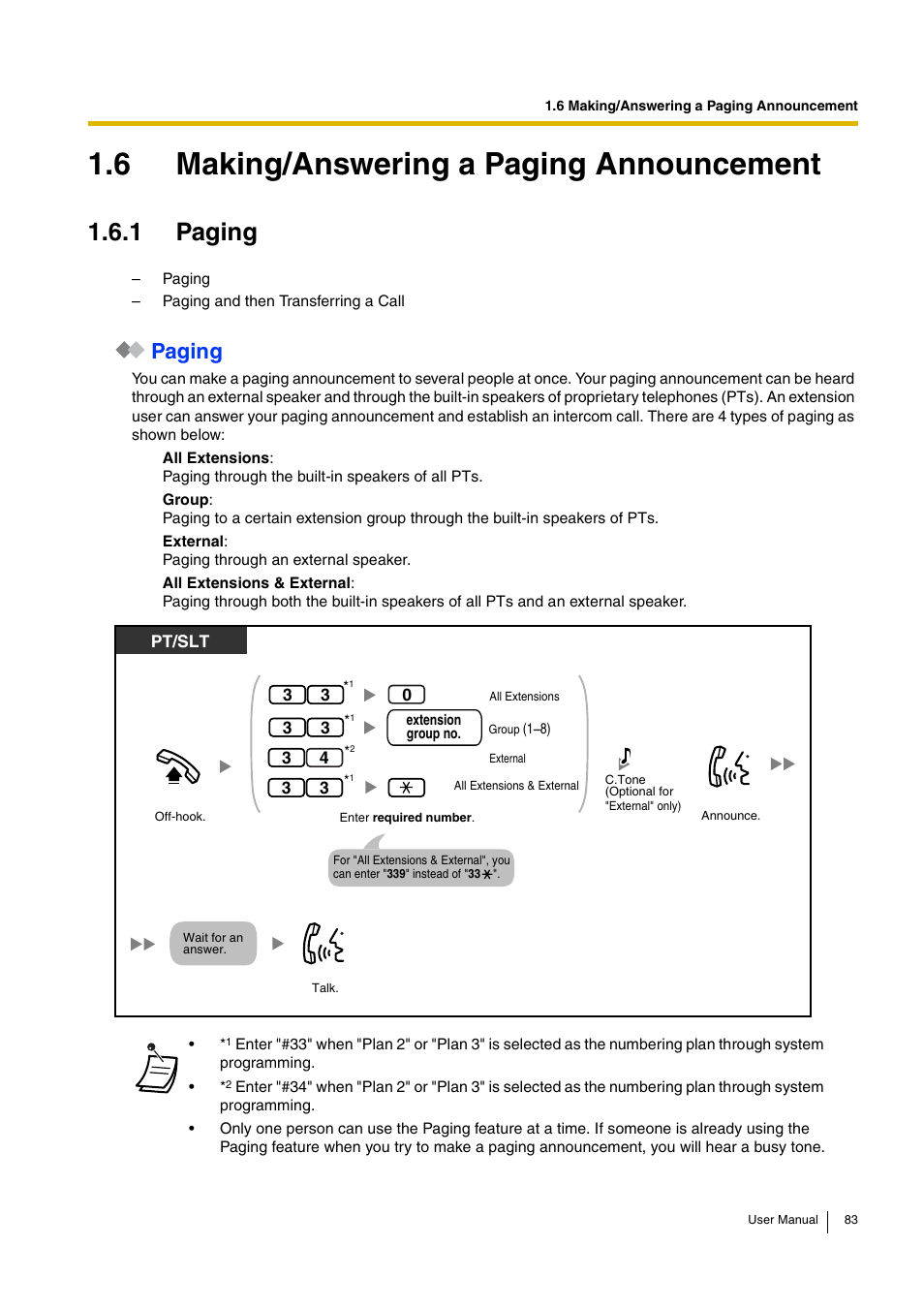 6 making/answering a paging announcement, 1 paging, Paging | Philips KX-TEA308 User Manual | Page 83 / 168