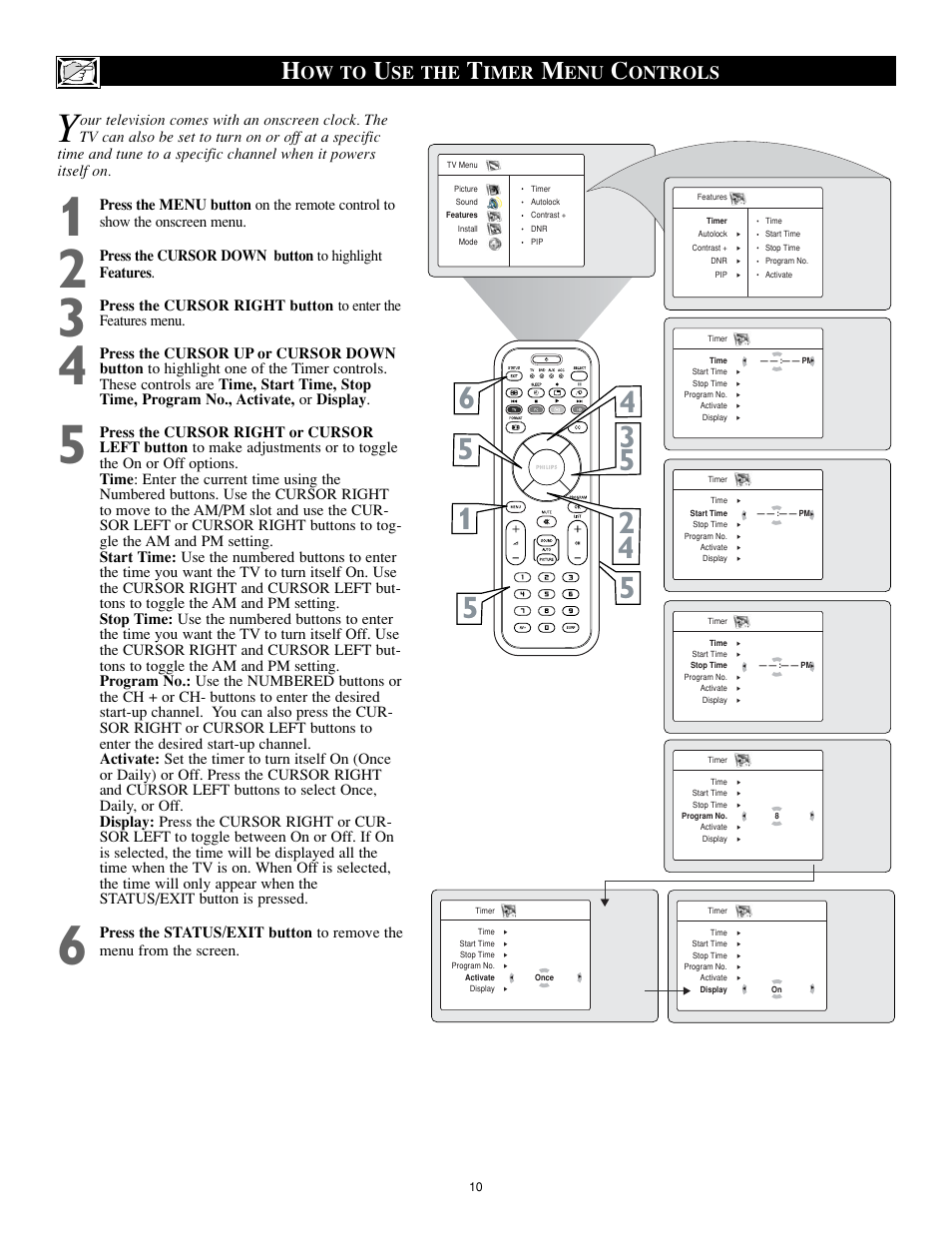 Ow to, Se the, Imer | Ontrols | Philips 17PF9946 User Manual | Page 10 / 48