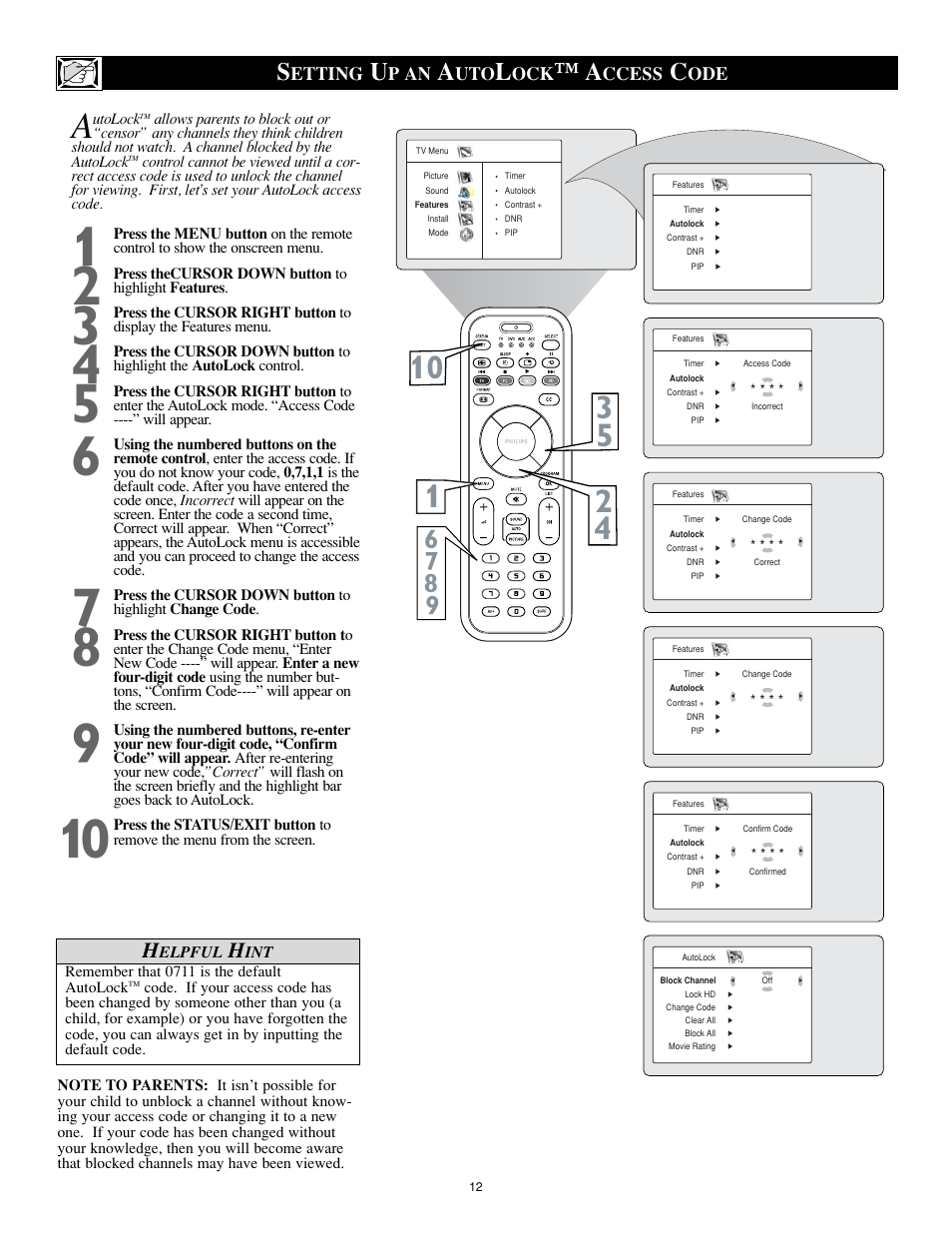 Etting, P an, Ccess | Philips 17PF9946 User Manual | Page 12 / 48