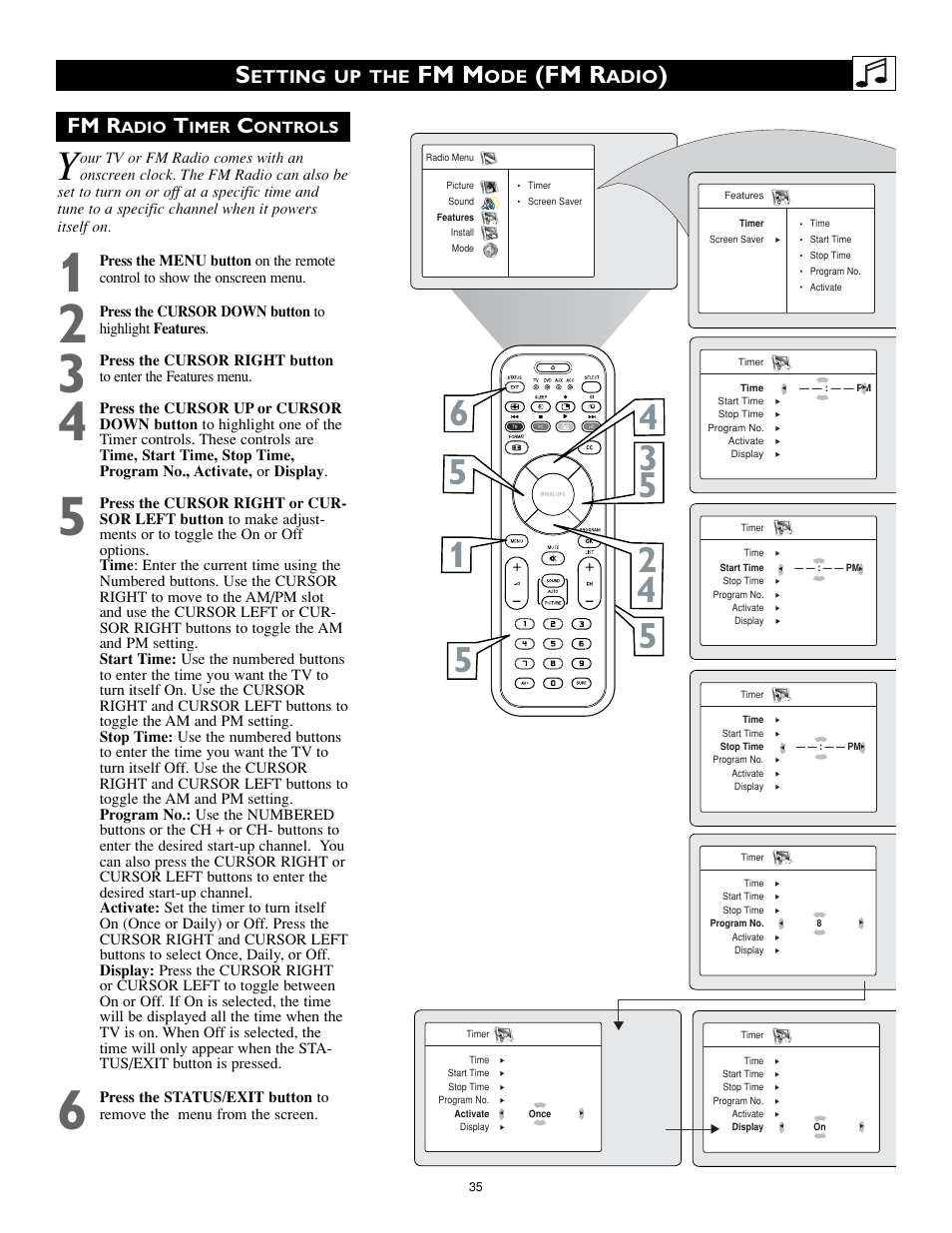 Fm m, Fm r, Etting up the | Adio | Philips 17PF9946 User Manual | Page 35 / 48