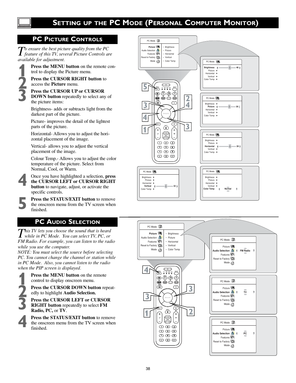 Pc m, Pc p, Pc a | Etting up the, Ersonal, Omputer, Onitor | Philips 17PF9946 User Manual | Page 38 / 48