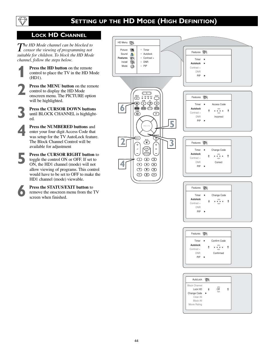 Hd m, Hd c, Etting up the | Efinition | Philips 17PF9946 User Manual | Page 44 / 48