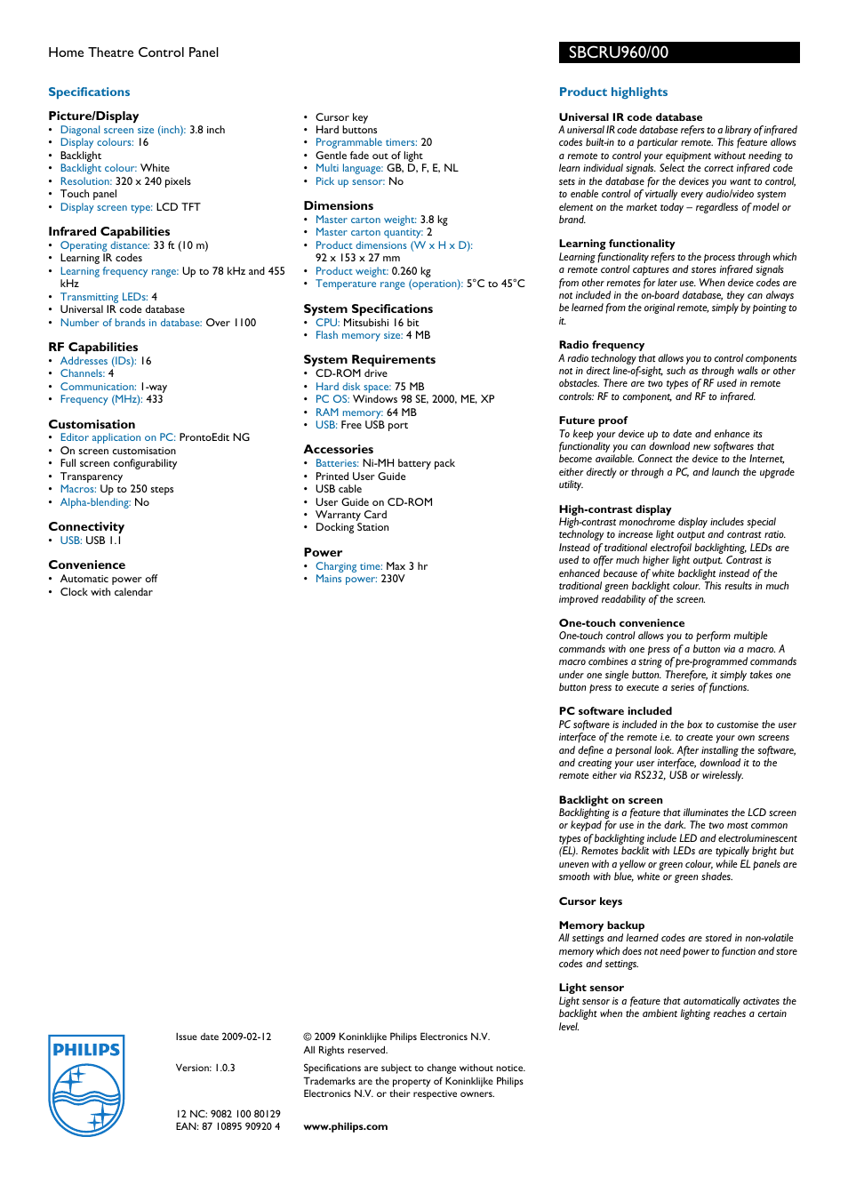 Philips SBCRU960 User Manual | Page 2 / 2