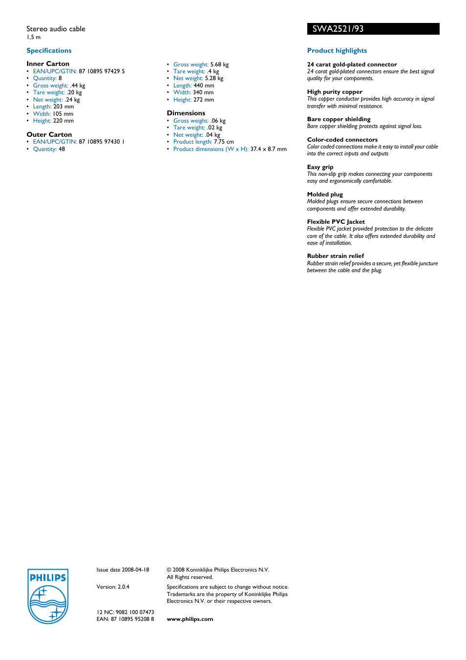 Philips SWA2521 User Manual | Page 2 / 2