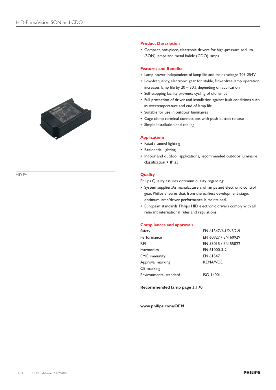 Hid-primavision son and cdo | Philips 220-230-240V User Manual | Page 104 / 172