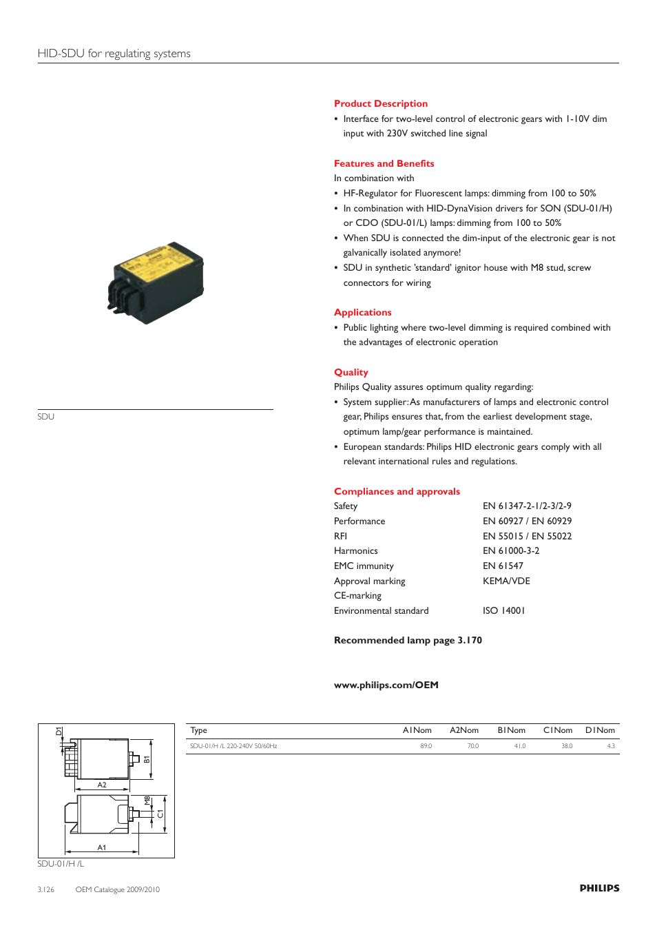 Hid-sdu for regulating systems | Philips 220-230-240V User Manual | Page 126 / 172