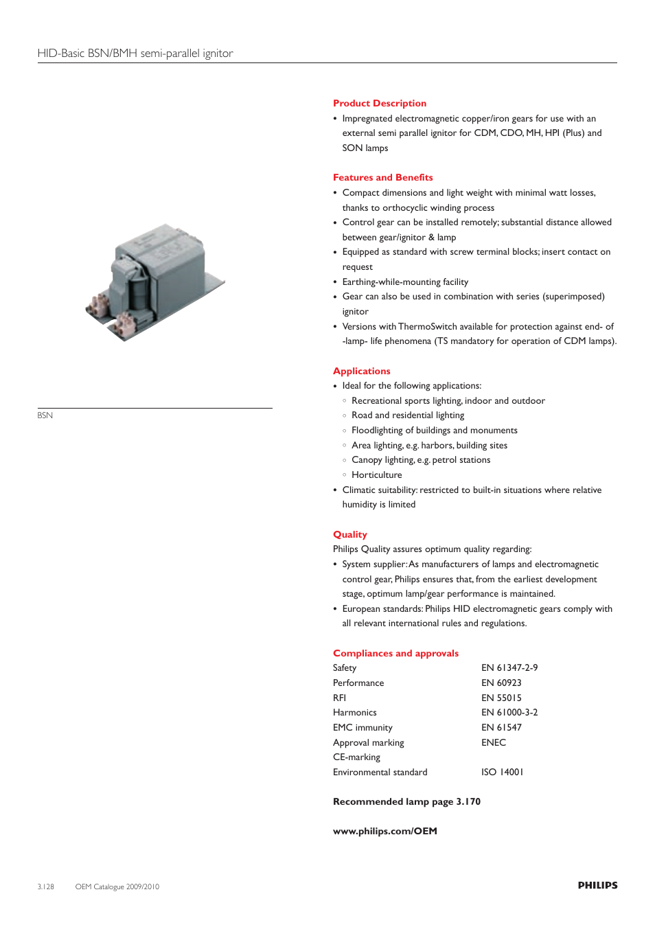 Hid-basic bsn/bmh semi-parallel ignitor | Philips 220-230-240V User Manual | Page 128 / 172