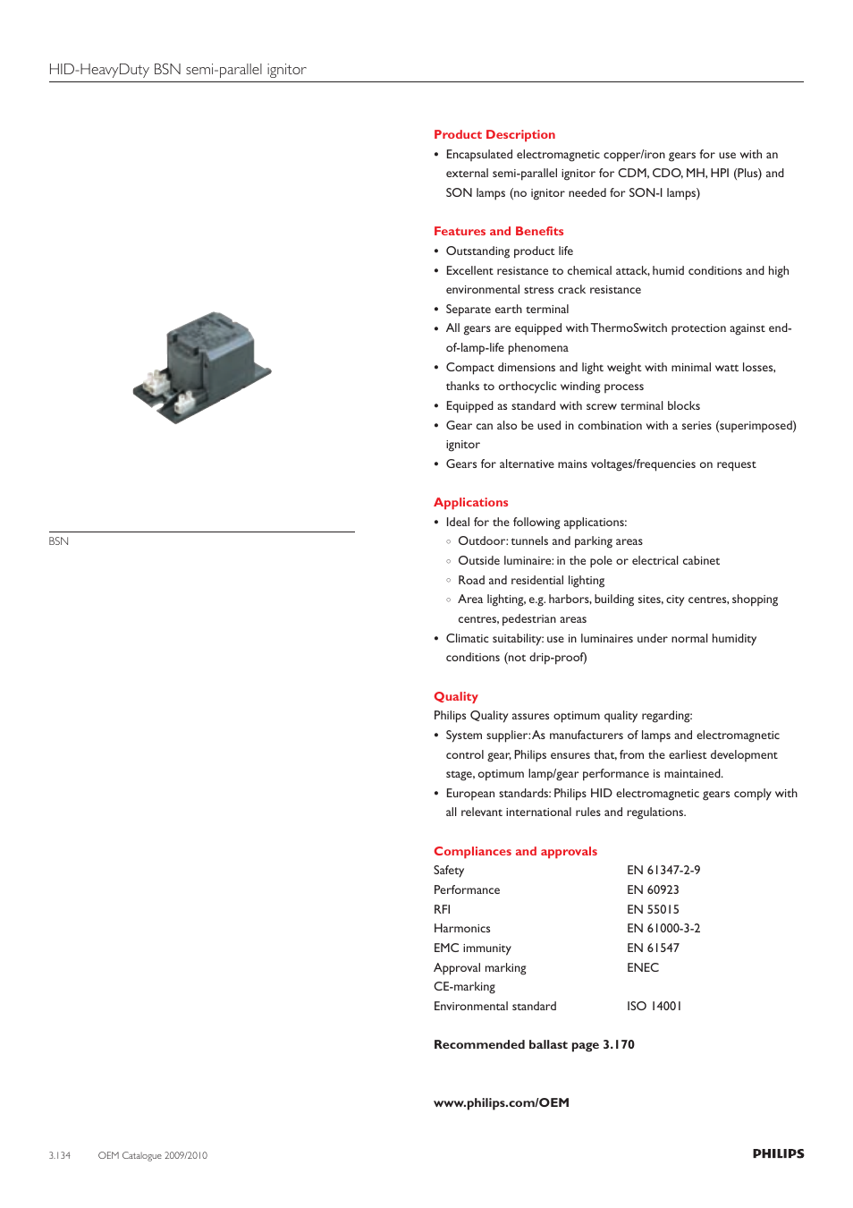 Hid-heavyduty bsn semi-parallel ignitor | Philips 220-230-240V User Manual | Page 134 / 172