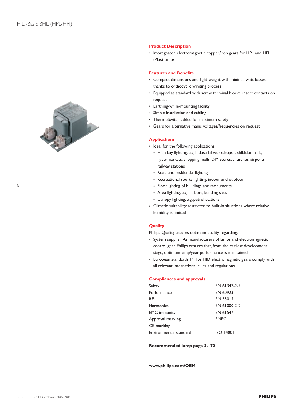 Hid-basic bhl (hpl/hpi) | Philips 220-230-240V User Manual | Page 138 / 172