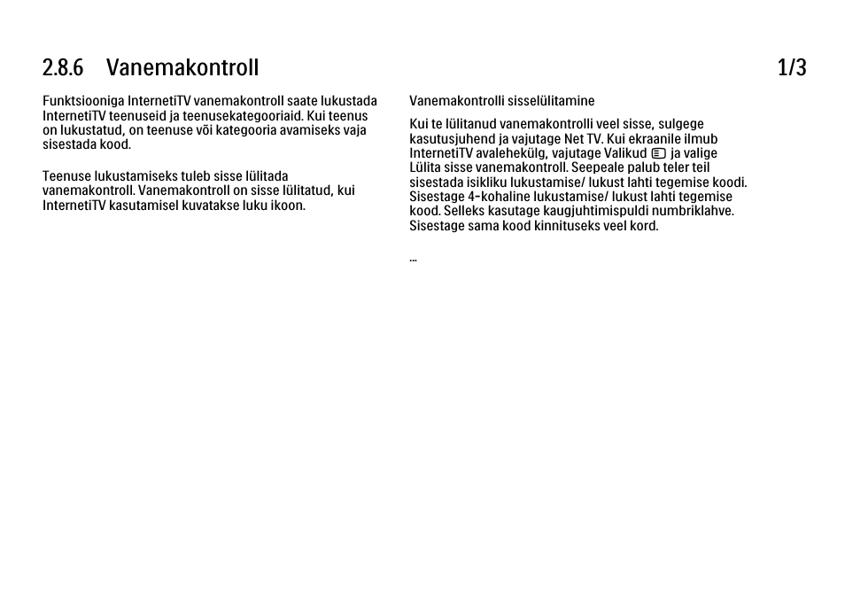 6 vanemakontroll, 6 vanemakontroll 1/3 | Philips 40PFL9704H User Manual | Page 112 / 265