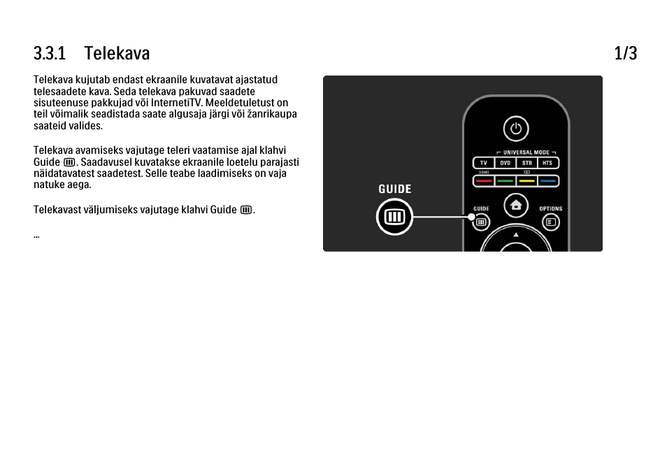 3 telekava, 1 sisselülitamine, 1 telekava 1/3 | Philips 40PFL9704H User Manual | Page 126 / 265