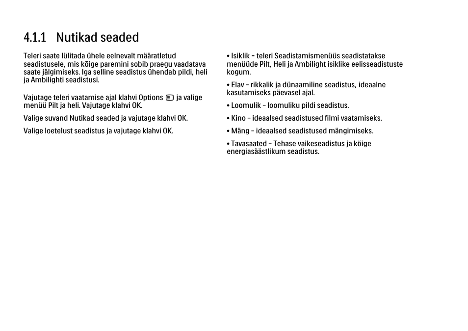 4 seadistamine, 1 pilt, heli, ambilight, 1 nutikad seaded | Philips 40PFL9704H User Manual | Page 147 / 265
