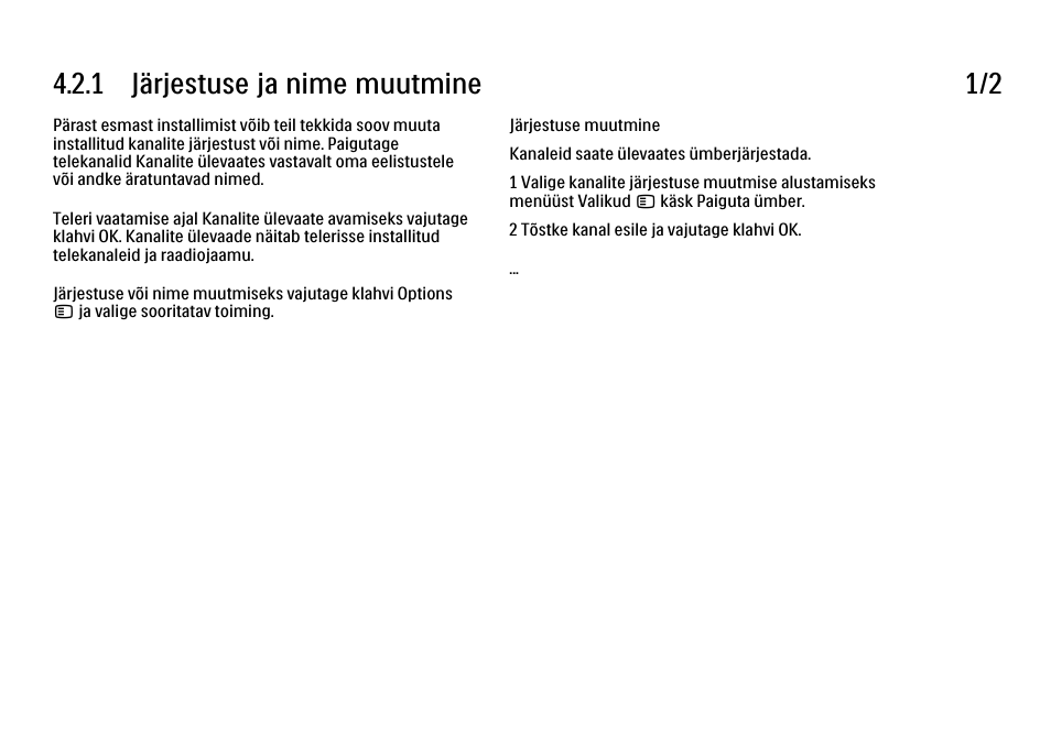 2 kanalid, 1 järjestuse ja nime muutmine, 1 järjestuse ja nime muutmine 1/2 | Philips 40PFL9704H User Manual | Page 157 / 265