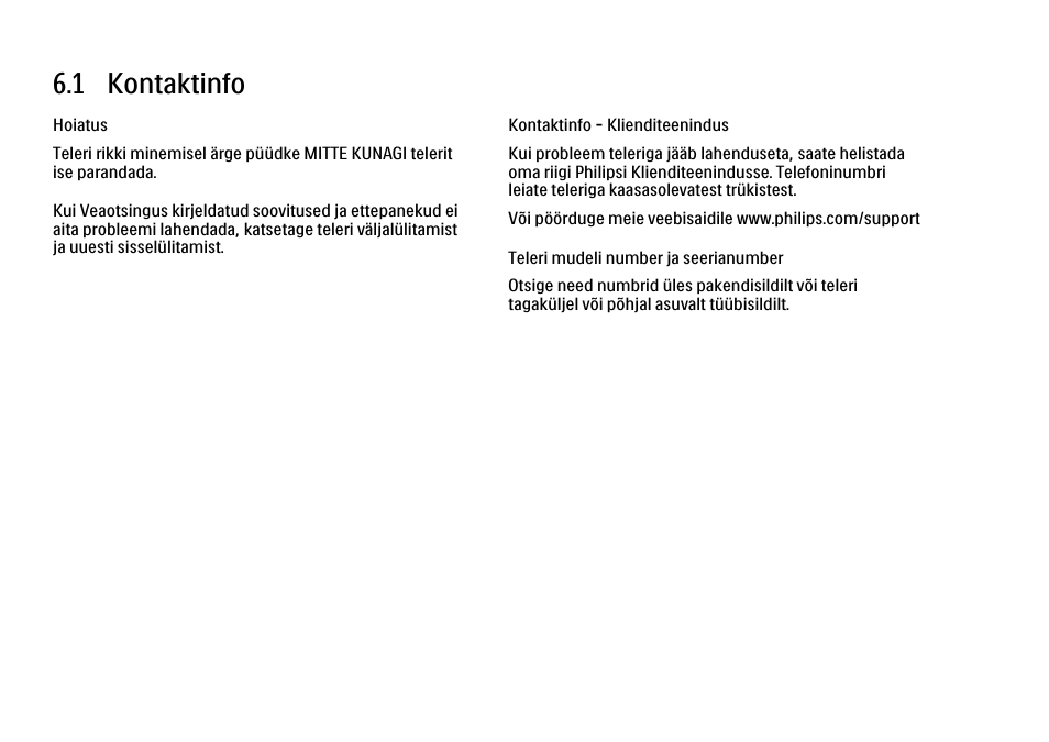 6 veaotsing, 1 kontaktinfo | Philips 40PFL9704H User Manual | Page 240 / 265