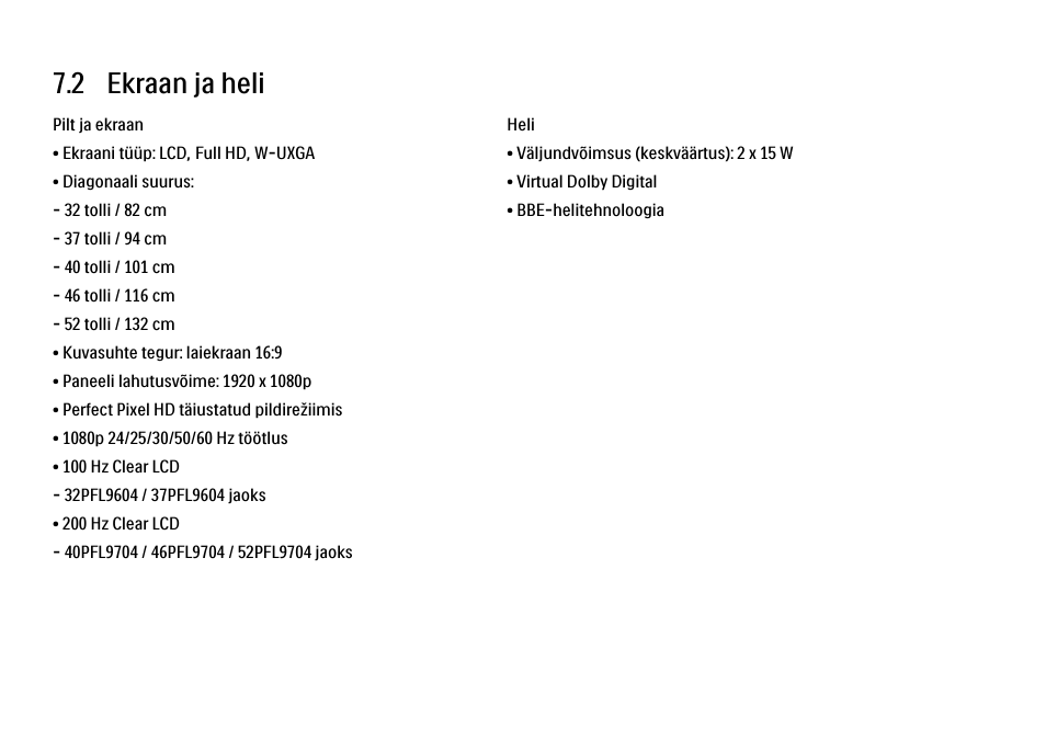 2 ekraan ja heli | Philips 40PFL9704H User Manual | Page 253 / 265