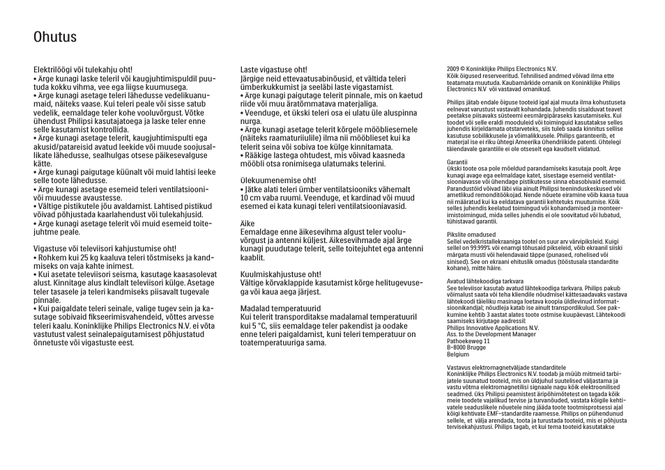 Ohutus | Philips 40PFL9704H User Manual | Page 260 / 265