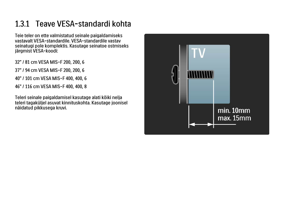 3 seinale paigaldamine, 1 teave vesa-standardi kohta | Philips 40PFL9704H User Manual | Page 28 / 265