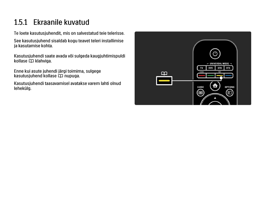5 kasutusjuhend, 1 ekraanile kuvatud | Philips 40PFL9704H User Manual | Page 38 / 265
