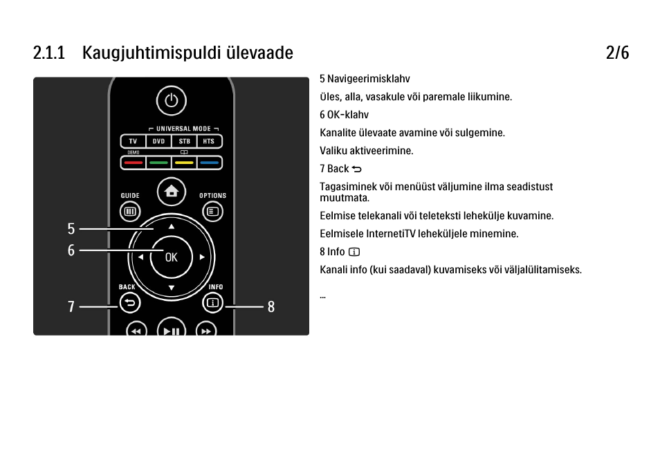 1 kaugjuhtimispuldi ülevaade 2/6 | Philips 40PFL9704H User Manual | Page 41 / 265