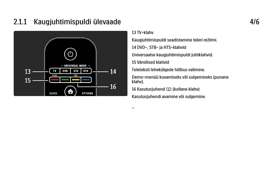 1 kaugjuhtimispuldi ülevaade 4/6 | Philips 40PFL9704H User Manual | Page 43 / 265