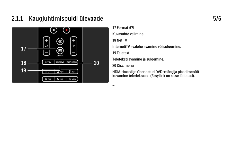 1 kaugjuhtimispuldi ülevaade 5/6 | Philips 40PFL9704H User Manual | Page 44 / 265