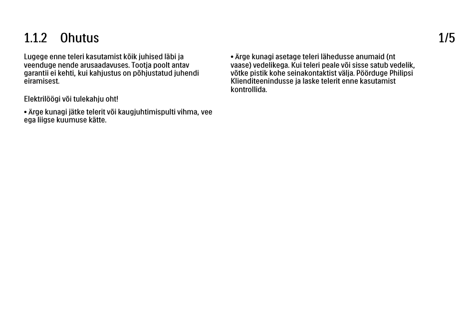 2 ohutus, 2 ohutus 1/5 | Philips 40PFL9704H User Manual | Page 5 / 265