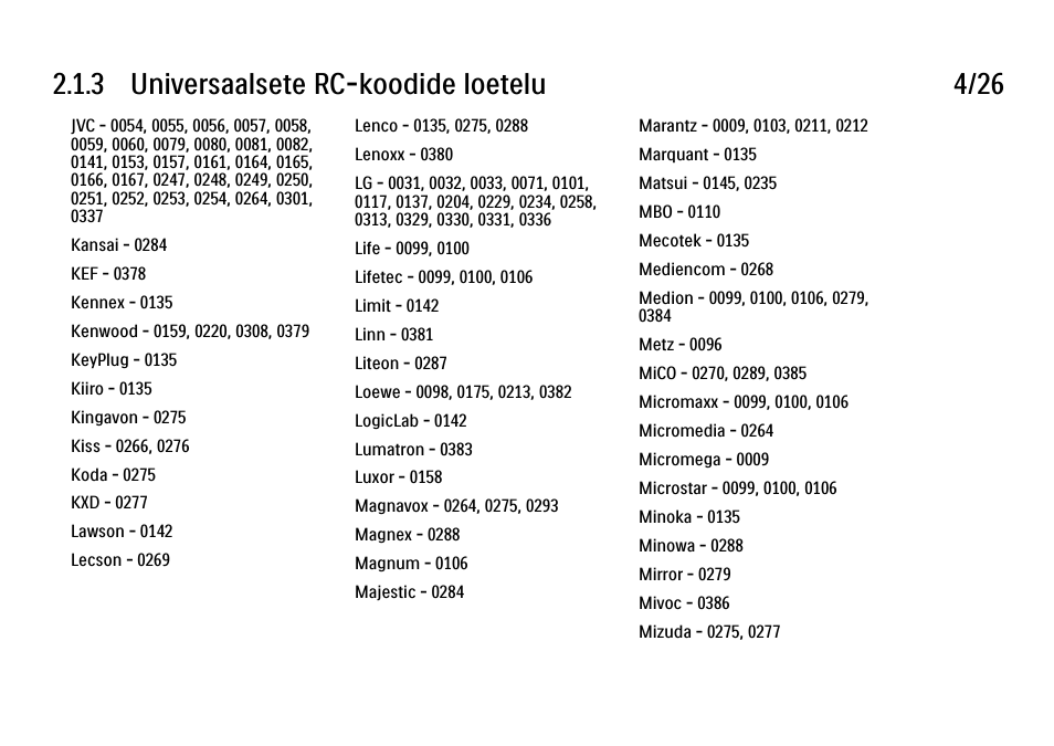 3 universaalsete rc-koodide loetelu 4/26 | Philips 40PFL9704H User Manual | Page 53 / 265
